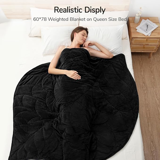 Weighted Blanket for Adults, 15 lbs, 60" x 78", washable Blankets, Black | Soft Queen Size Heavy Blanket, Large Weighted Blankets with Glass Beads for Stress Relief and Sleep Promotion