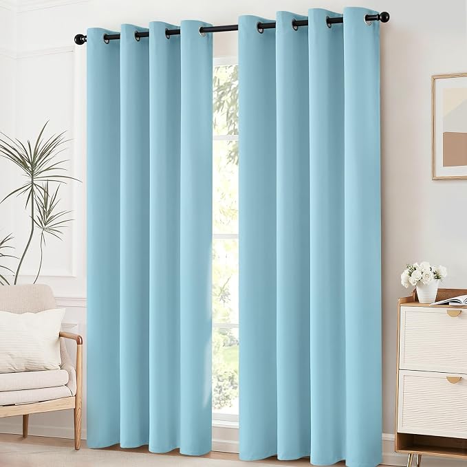 Yakamok Room Darkening Curtains 52x84 inch Length Sky Blue-Living Room | 2 panels,grommet blackout window treatment,thermal insulated,light blocking drapes,privacy protection,bedroom dining room