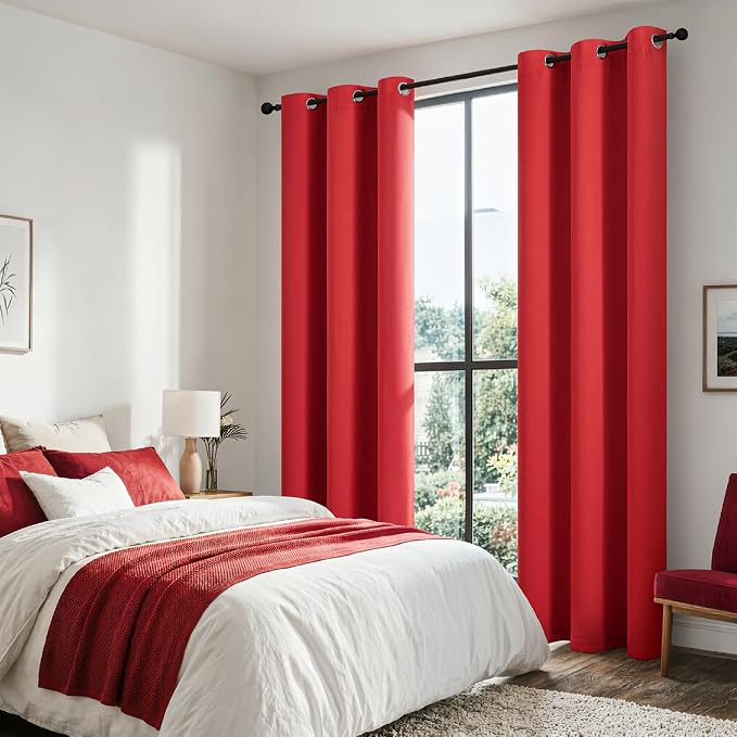 MIULEE Red 100% Blackout Curtains for Bedroom 40x72 Inch Long 2 Panels Set | 2 Thick Layers Thermal Insulated Window Curtains with Black Liner, Noise Reducing Grommet, Drapes for Living Room