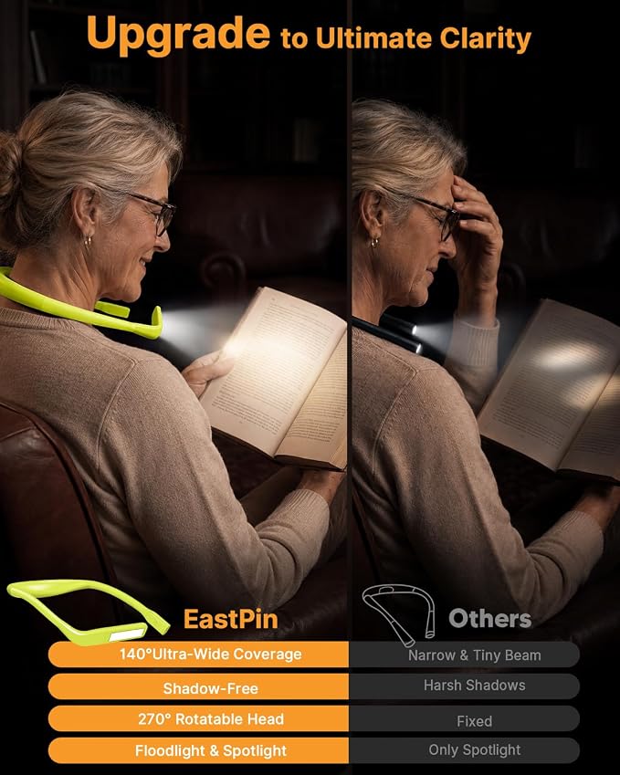 Book Light with Storage Case, Dimmable Neck Light for Reading | 3 Color, Eye-friendly, Ergonomic, Lightweight, 80H Rechargeable Reading Lamp, Knitting Crafting Crochet Sewing Supplies