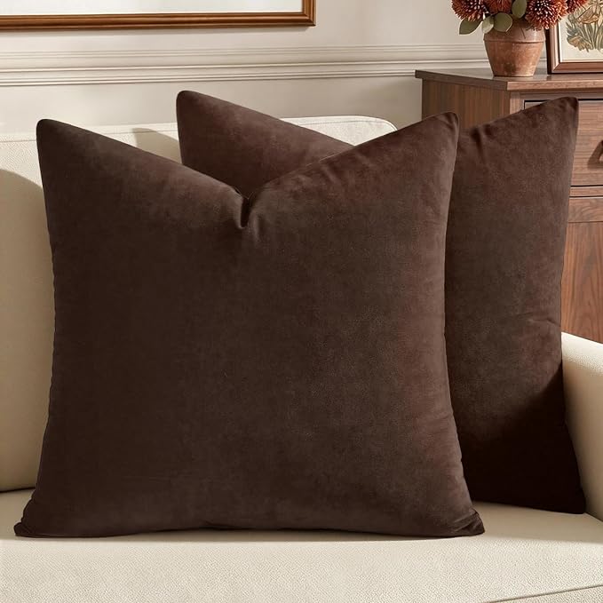 MIULEE Velvet Throw Pillow Covers 20x20 Inch Pack of 2 Chocolate Brown | Soft Solid Decorative Pillow Covers, Modern Luxury Home Decor, for Couch Chair Sofa Bedroom Livingroom