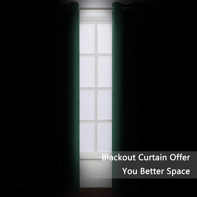 Dark Green Blackout Curtains/42 x 84 Inch/Set of Two Panels Grommet Bedroom Curtains