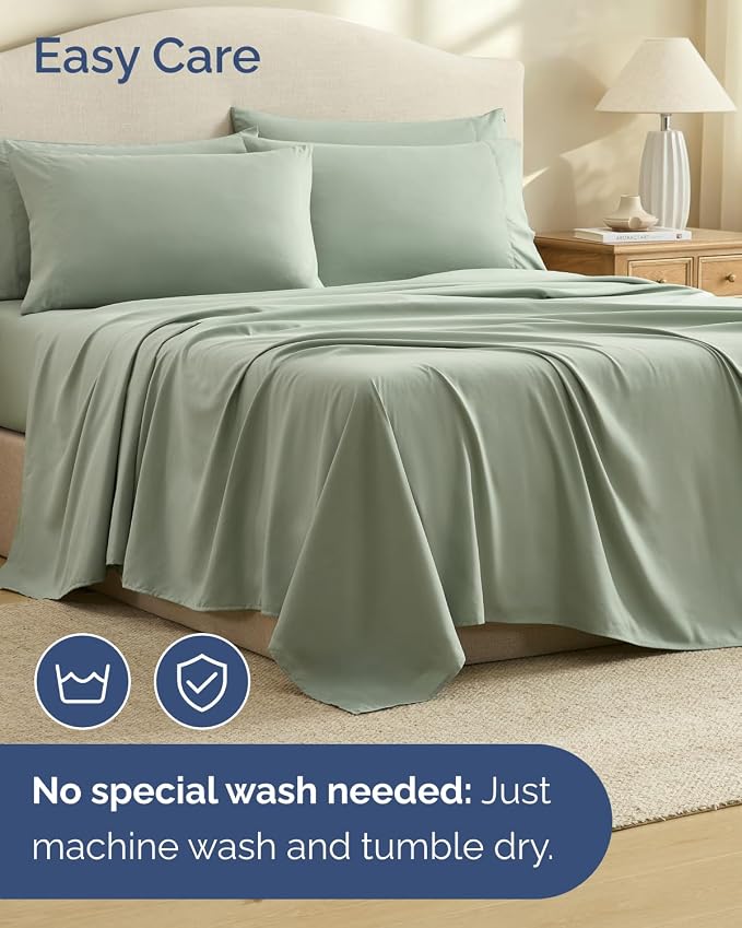 Full 6 Piece Bed Sheet Set - Soft, Breathable & Cooling Sheets - Eucalyptus | Ultra-Soft Hotel Luxury Bedding Set with 8-16 Inch Deep Pockets, 1 Flat & 1 Fitted Sheet & 4 Pillowcases, Wrinkle & Fade Free