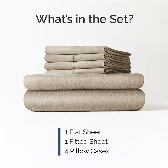 Full 6 Piece Bed Sheet Set - Breathable & Cooling Sheets - Heathered Beige | Ultra-Soft Hotel Luxury Bedding Set with 8-16 Inch Deep Pockets, 1 Flat & 1 Fitted Sheet & 4 Pillowcases, Wrinkle & Fade Free