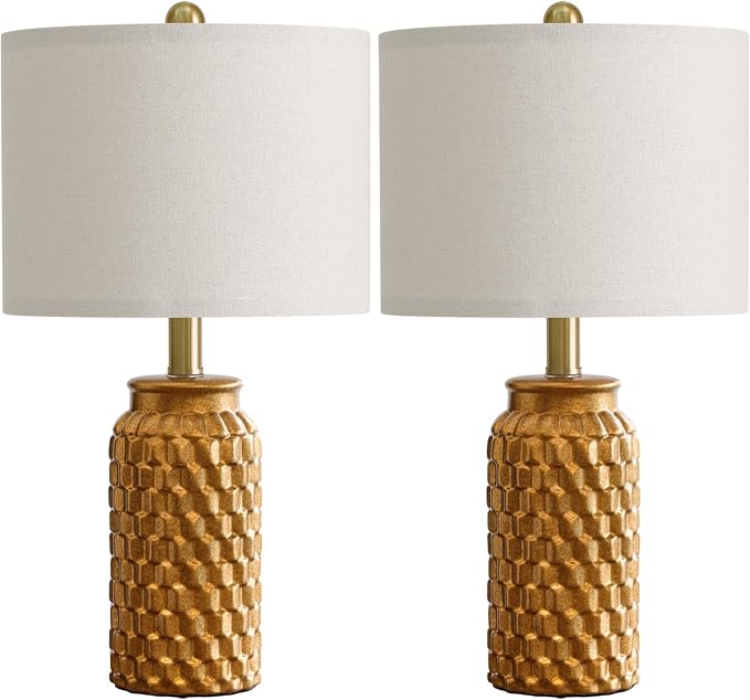 USumkky 20.5" Gold Modern Ceramic Bedside Lamp Set of 2 for Bedroom Decor Farmhouse Table Lamp for Living Room Office Dorm