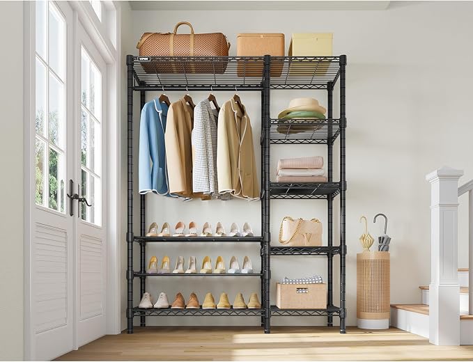 VIPEK V7S Portable Closet for Hanging Clothes Heavy Duty Rack with Shelves | 7 Tiers Adjustable Wire Shelving, Load 720lbs Metal Sturdy Hanging Rods, Space-Saving Storage for Walk-in Closet, Black