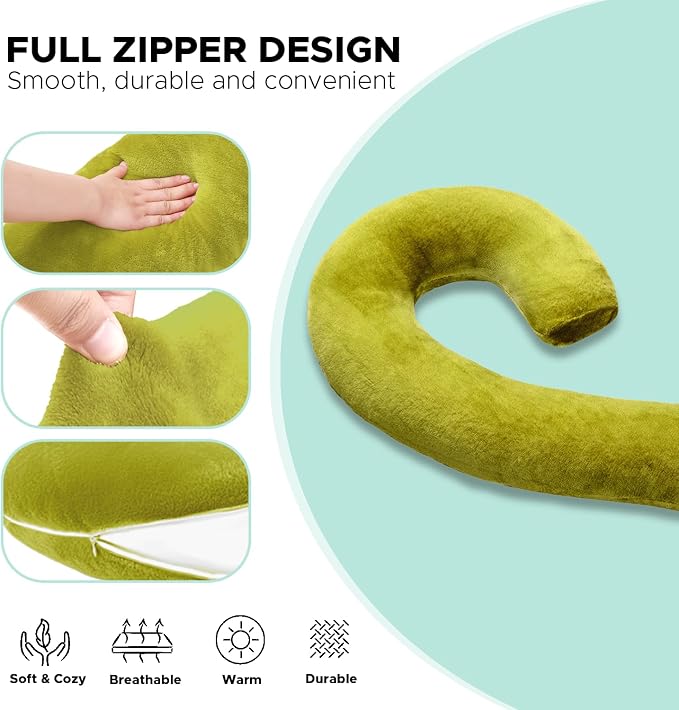 Body Pillow for Adults, Swan Body Pillow Insert for Sleeping, Green, 49 In | Side Sleeper Pregnancy Bed Pillow, Soft Fabric, Shredded Memory Foam and Removable Washable Cover