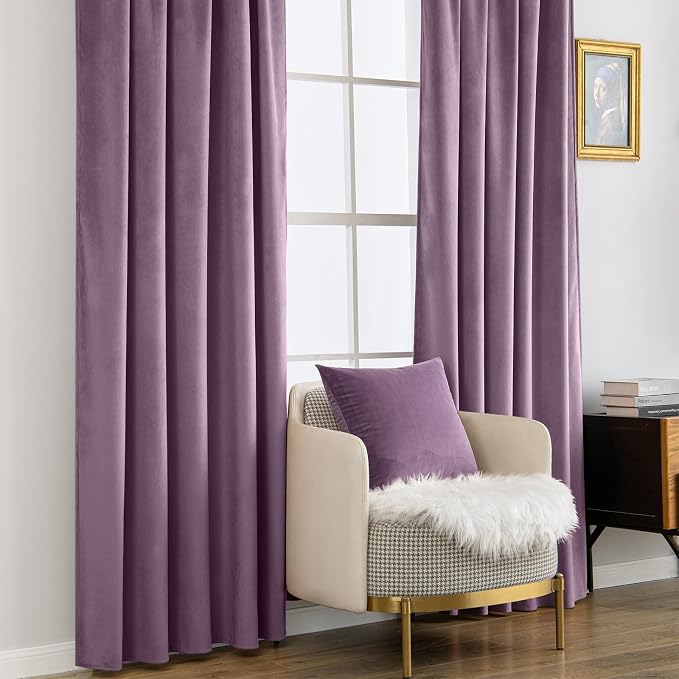 MIULEE Lavender Velvet Curtains 52x96 inches Luxury Blackout Curtains | Thermal Insulated, Super Soft Window Drapes for Bedroom Living Room, Rod Pocket & Back Tab, Light Purple