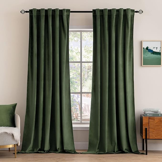 MIULEE Velvet Curtains 52x96 inches 2 Panels Olive Green Blackout Curtains | Luxury, Bedroom Living Room, Thermal Insulated, Super Soft Window Drapes, Rod Pocket & Back Tab