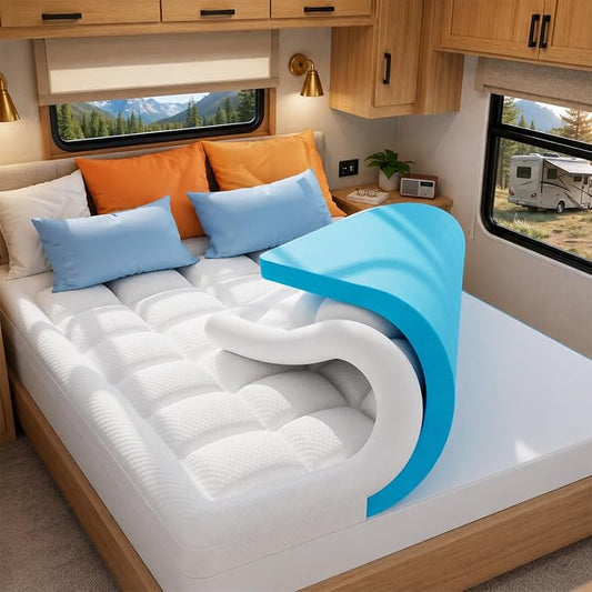 ELEMUSE RV King 3 Inch Dual Layer Memory Foam Mattress Topper | 2 Inch Cooling Gel Memory Foam and 1 Inch Soft Pillow Top Mattress Pad for Back Pain Relief,72"x80"
