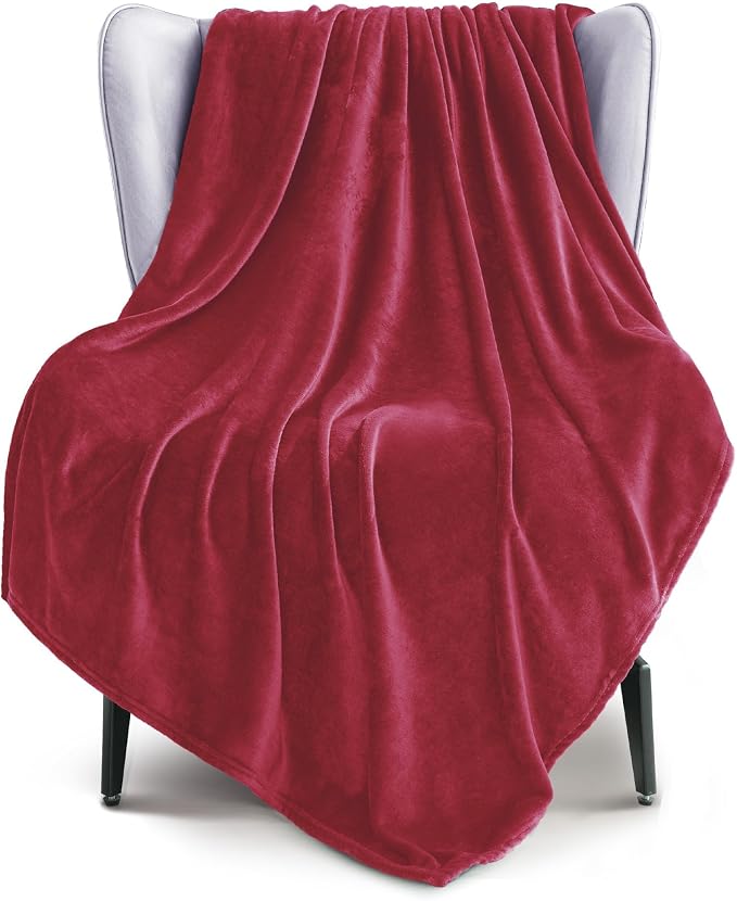 Exclusivo Mezcla Soft Fleece Throw Blanket for Couch, Deep Red | 50x60 Inches, Double-Sided Brushed Flannel, Lightweight Plush Cozy Blanket for Home Decor, All Season, Machine Washable