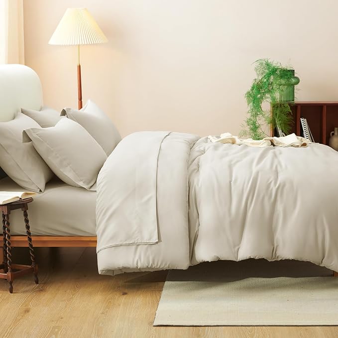 Full Size Comforter Set Oatmeal, 7 Pieces Bed in a Bag | OEKO-TEX Certified, All-Season, Bedroom, 240GSM Down Alternative Comforter, Flat & Fitted Sheets, 2 Pillowcases & 2 Shams