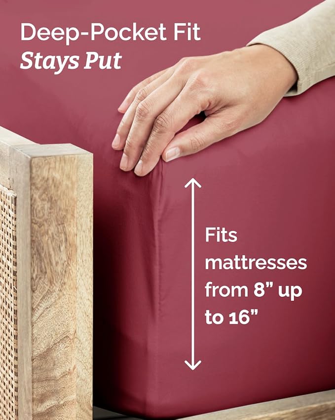 Twin Size 3 Piece Sheet Set - Comfy Breathable & Cooling Sheets - Burgundy | Hotel Luxury Bed Sheets for Women & Men, Deep Pockets, Easy-Fit, Extra Soft and Wrinkle Free Sheets, Oeko-Tex Bed Sheet Set