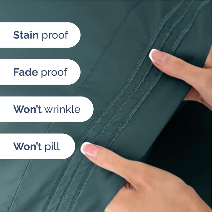 Split King Size 5 Piece Sheet Set - Ultra Soft & Cooling Sheets - Deep Teal | Fits 8 Inch to 16 inch Mattress, Wrinkle Free & Fade Resistant with Deep Pockets, Breathable, Comfy Hotel Luxury Bedding