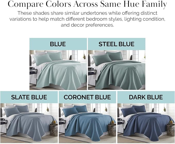 Southshore Fine Living, Inc. Oversized Twin Quilt Bedding Set, Microfiber Quilts, Summer Bedspread & Coverlet Sets, Pet Hair Resistant Bedding, Twin XL Quilt Set with 1 Pillow Sham, Dark Blue Quilt