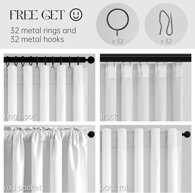 Topfinel Cream White 78 Inch Living Room Boho Curtains 2 Panels Set 100% Blackout Room Darkening Insulated Thick Linen Textured Curtain Drapes Cabin Bay Window Treatments with Back Tab