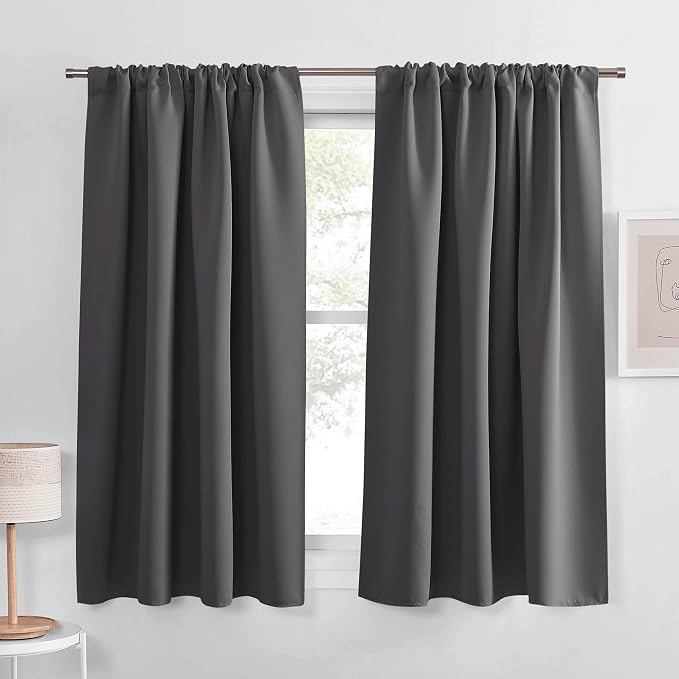 PONY DANCE Grey Kitchen Curtains 45 inch Length - Blackout Camper Curtains for Travel Trailers, Rod Pocket Short Small Window Drapes for Bathroom & Basement, Ideal for RV Camper,34 Wide, 2 Pcs
