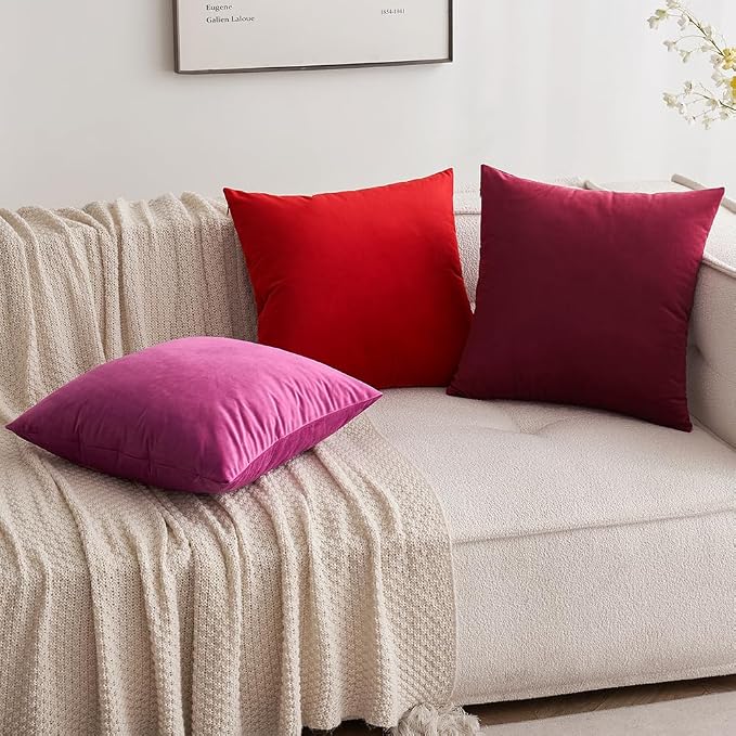 MIULEE Velvet Throw Pillow Covers 18x18 Inch Pack of 2 Bright Red | Soft Solid Decorative Pillow Covers, Modern Luxury Home Decor, for Couch Chair Sofa Bedroom Livingroom