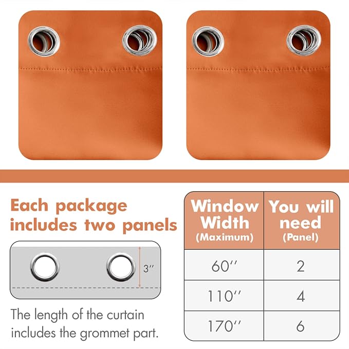 MIULEE Orange Blackout Bedroom Curtains Drapes 84 Inch Long 52"x84" | Grommet Top, Room Darkening Window Drapes, Privacy Protection, Thermal Insulated, Heat Blocking, Light Blocking