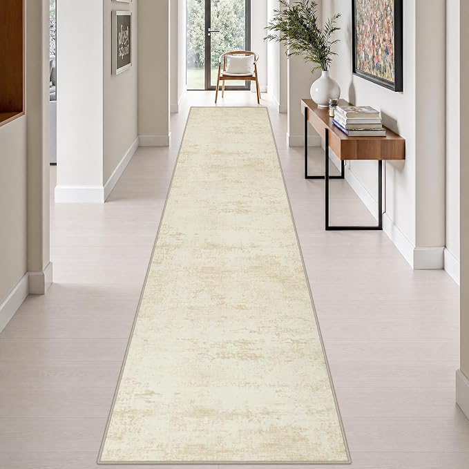 2.6x14 Washable Runner Rug:Modern Abstract Indoor Soft Carpet Beige | For Hallway, Bedroom, Kitchen, Laundry, Bathroom,Door Mat,Modern Abstract,Machine washable,Non-Slip,Stain Resistant,Indoor