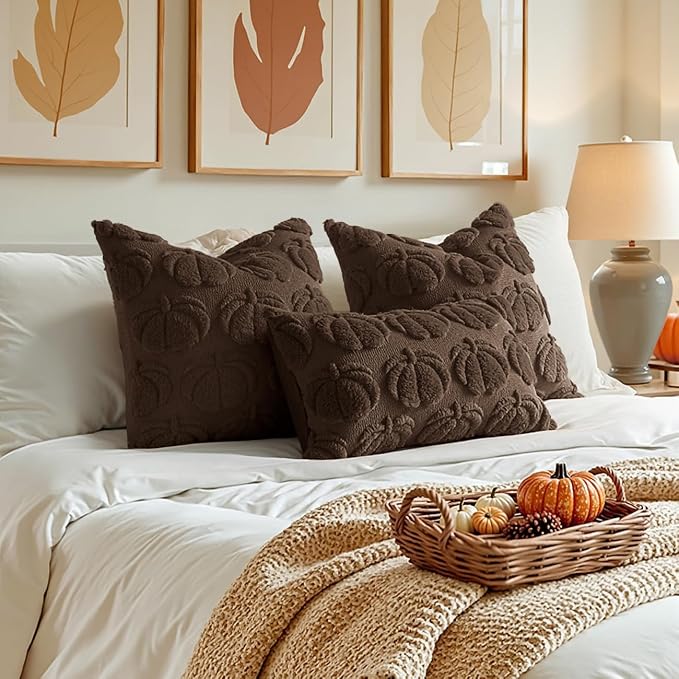 MIULEE Fall Pillow Covers Pumpkin Fall Decor 20x20 Reddish Brown | Set of 2 Fall Decorations for Home, Plush Faux Fur Farmhouse Accent Pillowcases, Porch Sofa Couch Cushion Bed Livingroom