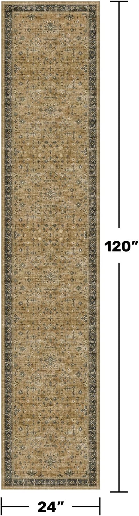 Washable 2x10 Entryway Long Runners for Hallways, Kitchen Floor Mat for Indoor Entrance, Vintage Rustic Brown and Charcoal Olive Decor, Non-Slip Stain Resistant Low-Pile Throw Rug