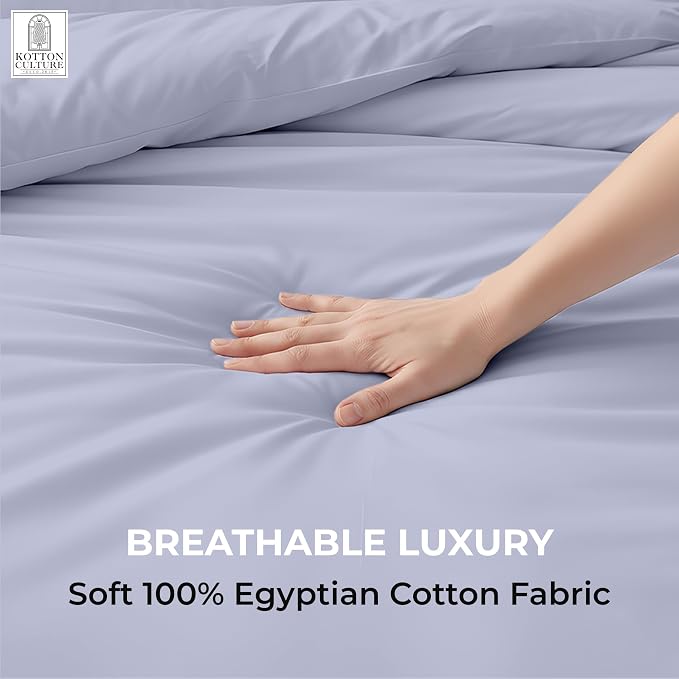 1 Pc 120" x 98" Duvet Cover Oversized King 100% Egyptian Cotton - 600 Thread Count Comforter Cover, Zipper Closure & Corner Ties - Fits Large King Inserts - Cornflower Blue