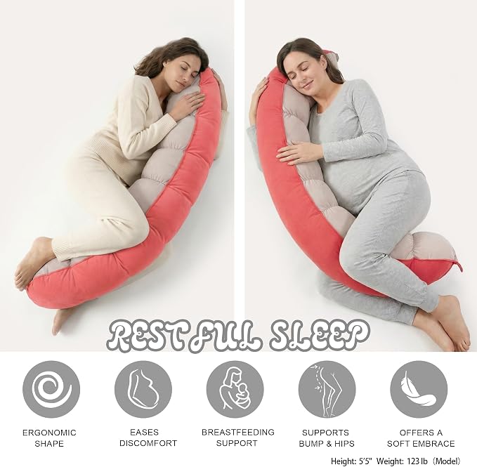 Peallow(Pat. Pend) – Long Round Body Pillow for Adults, Bolster Pillow for Sleeping, Soft and Supportive Pillow for Sleeping & Lumbar Support(Coral Peach,59")