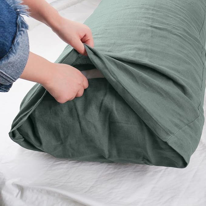 Simple&Opulence Body Pillow Cover 20" x 54",100% Pure Linen, Ultra Soft and Breathable, Body Pillowcase with Envelope Closure for Adults(Greyish Green)