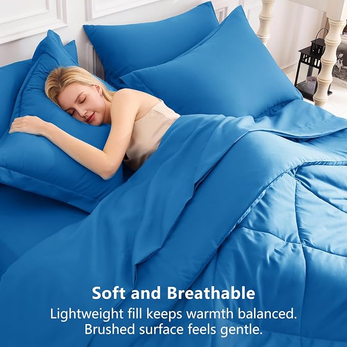 Full Size Comforter Sets Royal Blue - 7 Pieces Complete Bedding Set | OEKO-TEX Certified, All Season, 240GSM Down-Alternative Comforter, Sheets, Pillowcases & Shams, 14" Deep Pocket, Easy Care