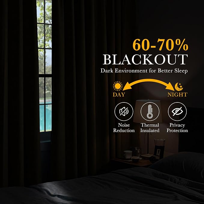 PONY DANCE Blackout Curtains for Bedroom 90 inches Long 2 Panels Set, Thermal Insulated Rod Pocket Black Out Window Drapes, Noise Reducing Window Treatment for Living Room(W52 x L90 inch, White)