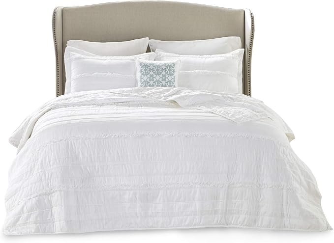 Madison Park Modern All-Season Breathable White Queen Quilt Set, 4pc | Down Alternative Bedding Set, Lightweight, Machine Washable, Easy Care, Cozy, Coverlet, Soft, Warm
