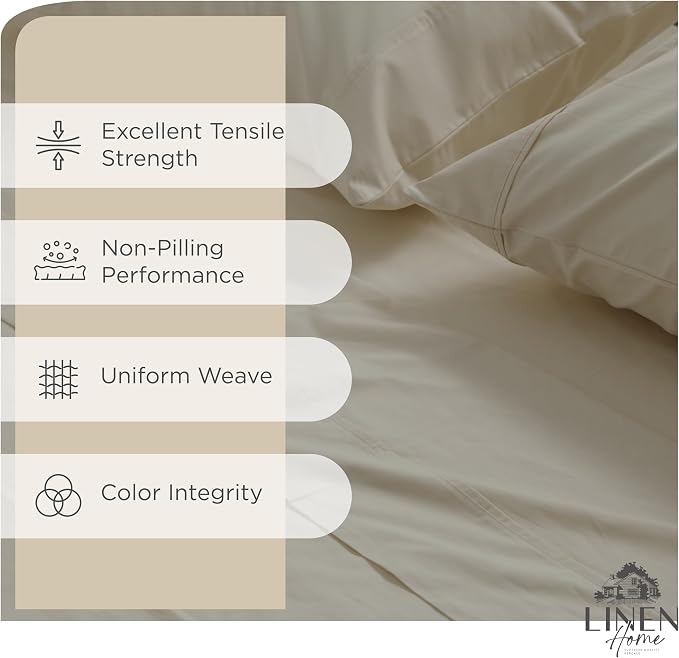 Linen Home 2-Pack Queen Sheet Set, 100% Cotton Percale Bedding, 8-Piece Value Bundle, Deep Pocket Cooling Bed Sheets for Hot Sleepers, Breathable & Crisp Hotel Quality, Long-Staple Cotton, Light Taupe