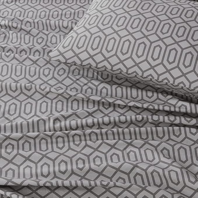 Comfort Spaces 100% Cotton Percale Sheet Set Cal King 4 Pcs, Diamond Sliver | Crisp, Cool & Breathable Bed Sheets, 14" Deep Pocket Fits Up to 16" Mattress, Lightweight, All Season Cozy, with Pillow Case