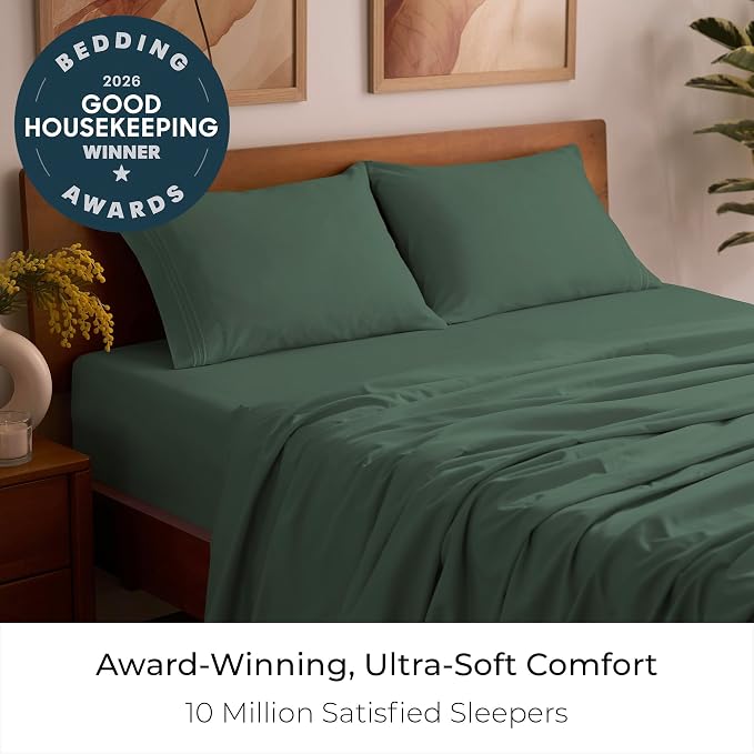 Mellanni Iconic 4-Piece Microfiber Sheet Set (Queen, Emerald Green) | Double-brushed softness; breathable comfort; 16-in deep pocket; machine washable; OEKO-TEX(R) certified; Lifetime Promise