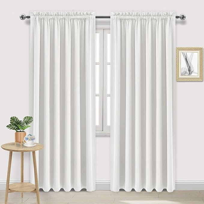 DWCN Wide Blackout Curtains for Bedroom Living Room 70 x 84 Inch Long Ivory | 2 Panels Set, Room Darkening, Thermal Insulated, Light Blocking, Rod Pocket Drapes, Noise Reducing Window Treatments