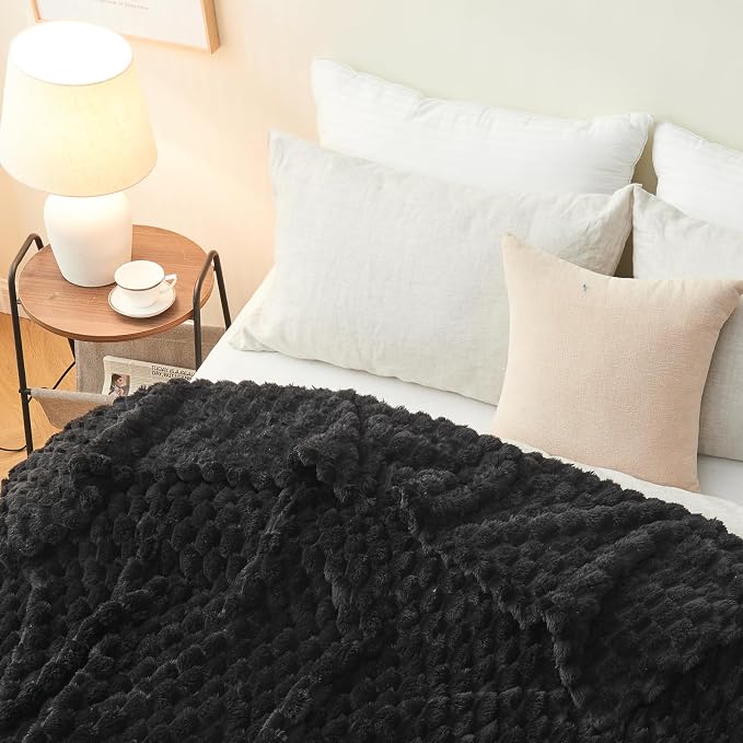 NEWCOSPLAY Fleece Clouds Cozy Twin Blanket for Couch, Black, 60"x80" | Premium Silky Flannel Blanket, Soft Lightweight Fluffy Throw Blanket for Bed Sofa Decor, Gift for All Season Use