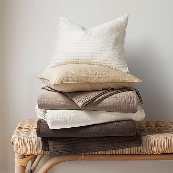 EVERGRACEHOME Cotton Sateen Quilt Set, King Size, Stone Taupe | 100% Cotton, Channel Stitch Coverlet Bedspread, Pre-Washed Lightweight Soft Bedding Set for All Season, 3 Piece, with 2 Shams