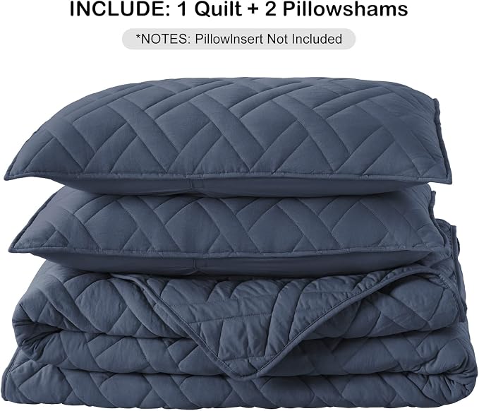 HORIMOTE HOME Quilt Set King Size Navy Blue, Classic Geometric Diamond Stitched Pattern, Ultra Soft Lightweight Bedspread Coverlet for All Season 3 Pieces(1 Quilt and 2 Pillow Shams)