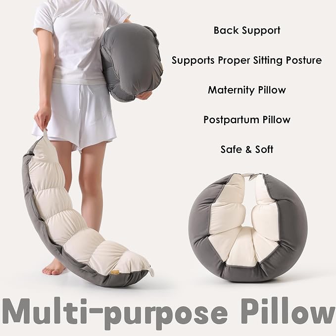 Peallow(Pat. Pend) – Long Round Body Pillow for Adults, Bolster Pillow for Sleeping, Soft and Supportive Pillow for Sleeping & Lumbar Support