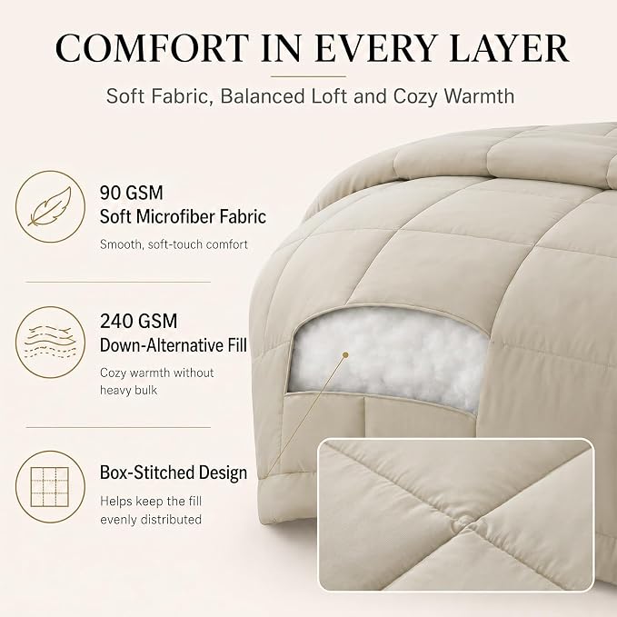 Full Size Comforter Sets Oatmeal - 7 Pieces Bed in a Bag | OEKO-TEX Certified, All-Season, Bedroom, Guest Room, Down-Alternative Comforter + Flat & Fitted Sheets + 4 Pillowcases