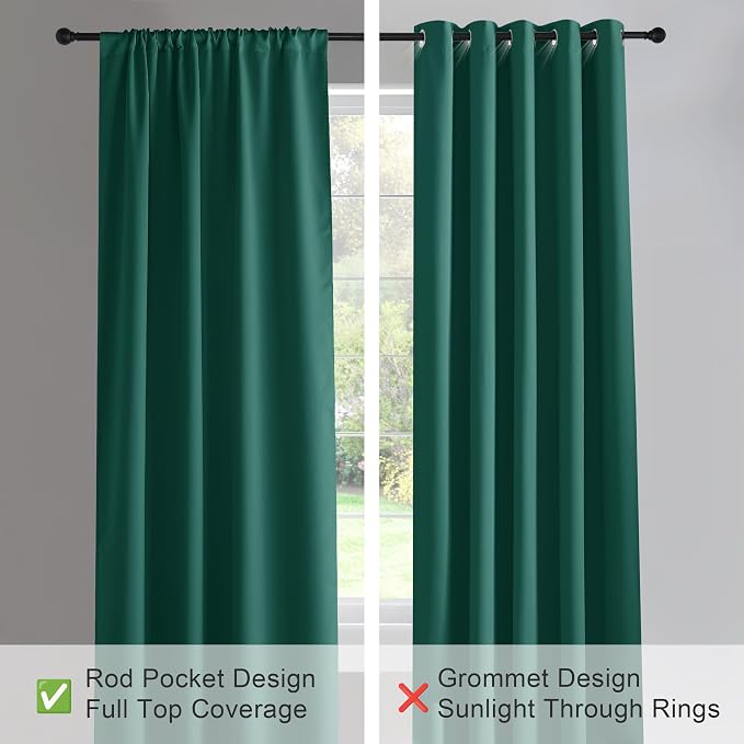 PONY DANCE Blackout Curtain Panels - Window Drapes Light Block Decorative Draperies Thermal Insulated Energy Saving for Home, 42 x 72 Inches, Hunter Green, 2 Pieces