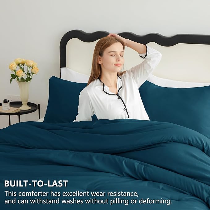King Comforter Set, 3 Pieces Down Alternative Bedding, Lyons Blue | 270 GSM All Season Comforter with 4 Corner Ties for Use as a Duvet Insert, OEKO-TEX Certified, 2 Pillowcases, 102 x 90 in