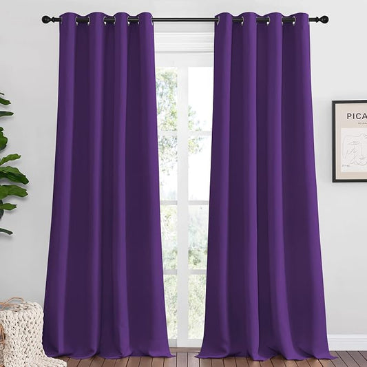 NICETOWN Purple Blackout Curtains Noise Reducing 2 Panels 55 x 90-in Purple | 90 inches Long, Thermal Insulated Room Darkening Curtains for Girls Bedroom Living Room Window Decoration