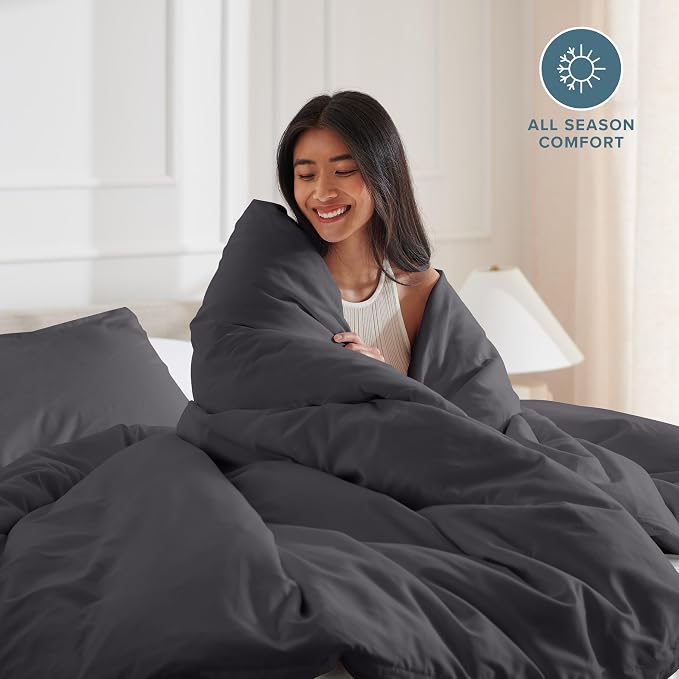 Bare Home Duvet Cover Set 1800 Ultra-Soft (Queen, Forged Iron Grey) | Lightweight, Cooling, Breathable, Premium 1800 Ultra-Soft, All-Season