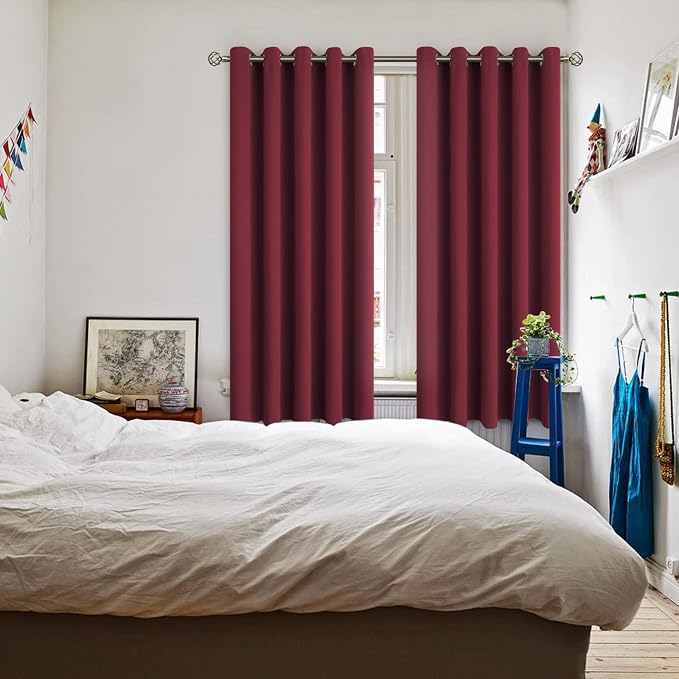 BGment Burgundy Blackout Curtains for Bedroom 63 Inch Long - 2 Panels | Grommet Top, Black Out, Room Darkening, Sunblock, Thermal Insulated, Window Drapes for Kids Boys Room, 70x63 Inch