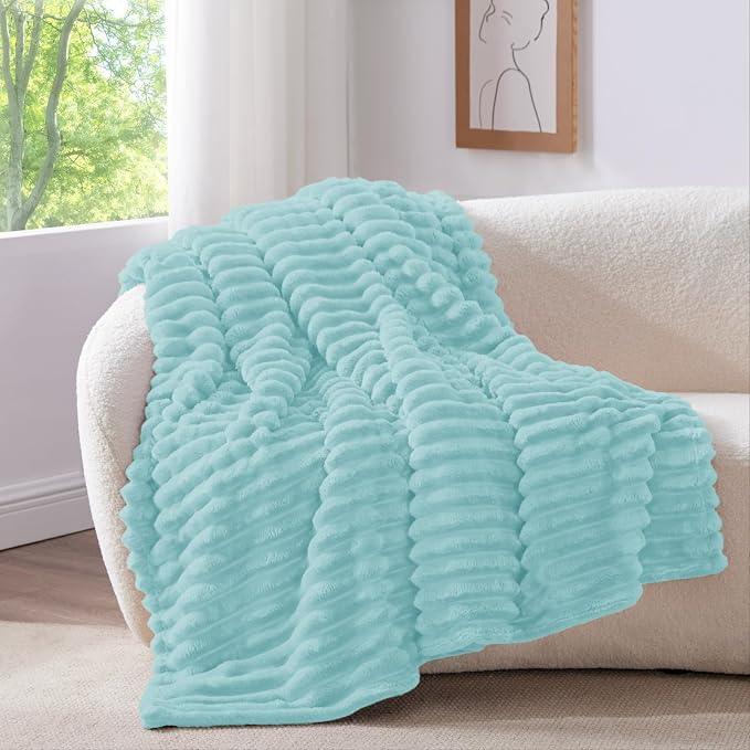 BEDELITE Striped Fleece Throw Blanket, Cloud Blue, 50"x60" | 300GSM Microfiber Fleece, Soft Cozy, Lightweight Warm, Double-Sided Plush, Machine Washable, Gift, Room Decor, for Couch Sofa
