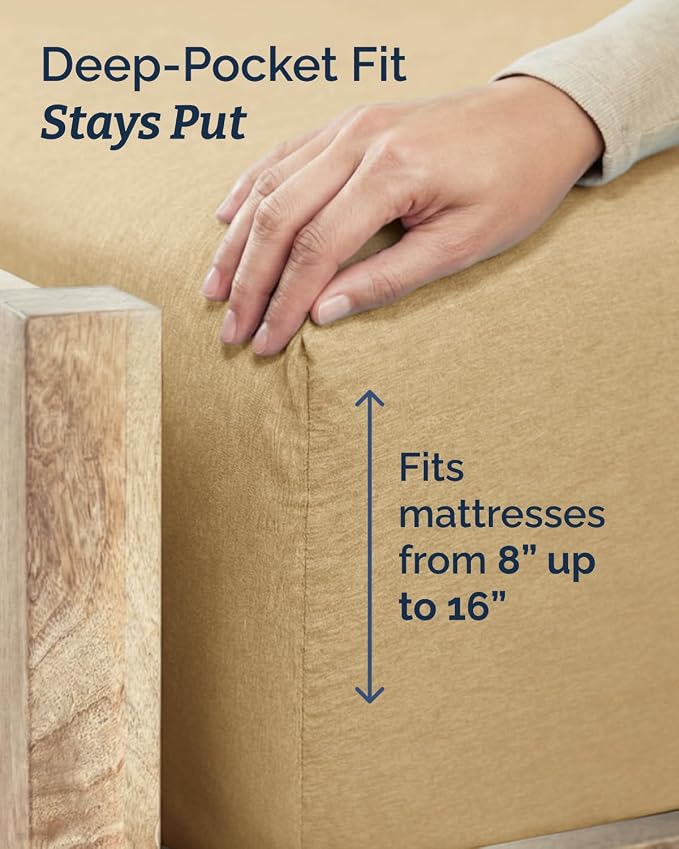 Twin XL 4 Piece Sheet Set - College Dorm Room Essentials - Heathered Tan | Ultra Soft Dorm Bedding Set, 8" to 16" Inch Deep Pockets, 1 Flat & 1 Fitted Sheet & 2 Pillowcases, Wrinkle & Fade Free