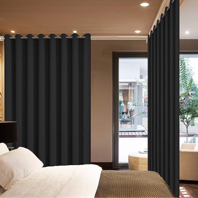 Yakamok Black Room Darkening Curtains 96 inch Sliding Door Drapes | 1 Extra-wide Panel,W100xL96,Soft Triple-weave,Grommet,Blackout Thermal Insulated Drapes,Privacy,Light Reduction,Patio doors