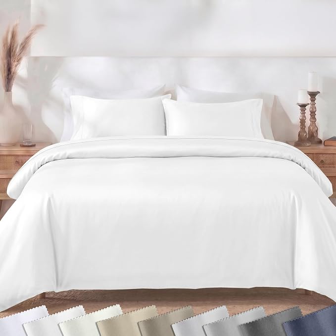 California Design Den Full/Queen Duvet Cover Set, White Antique | 3-Piece Set with 2 Pillow Shams, Backed by Good Housekeeping Seal, Button Closure & Corner Ties, 400 TC 100% Cotton Sateen